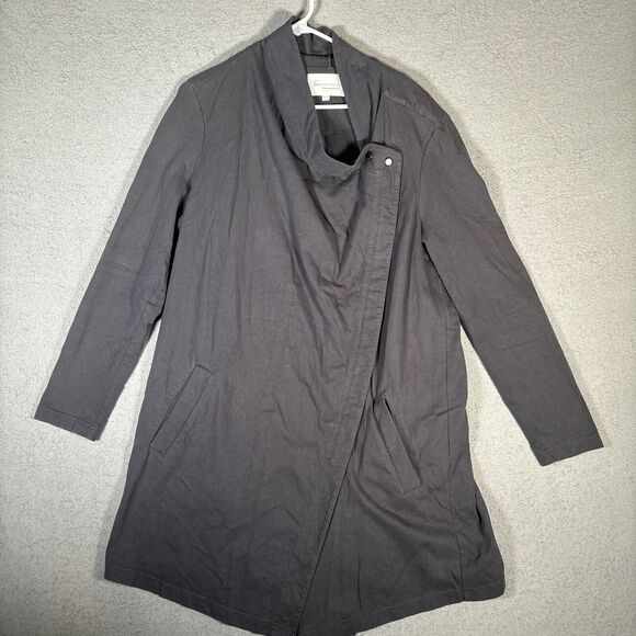 Two By Vince Camuto Jacket Woman's Large Gray Wrap Trench Coat Full Zip Cotton - Picture 1 of 12